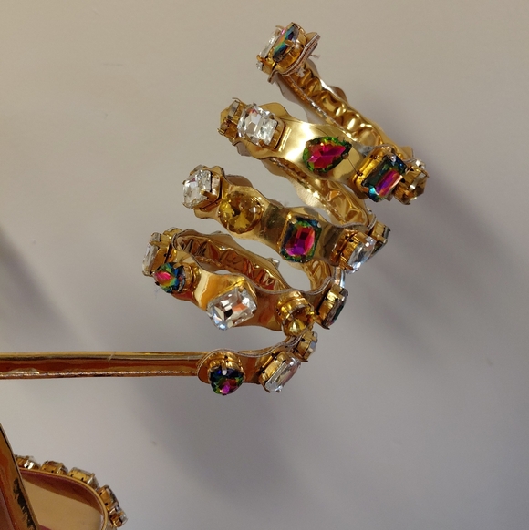 Gold Embellished Rhinestone Gladiator Heeled Sandals Size 8 - Picture 9 of 9